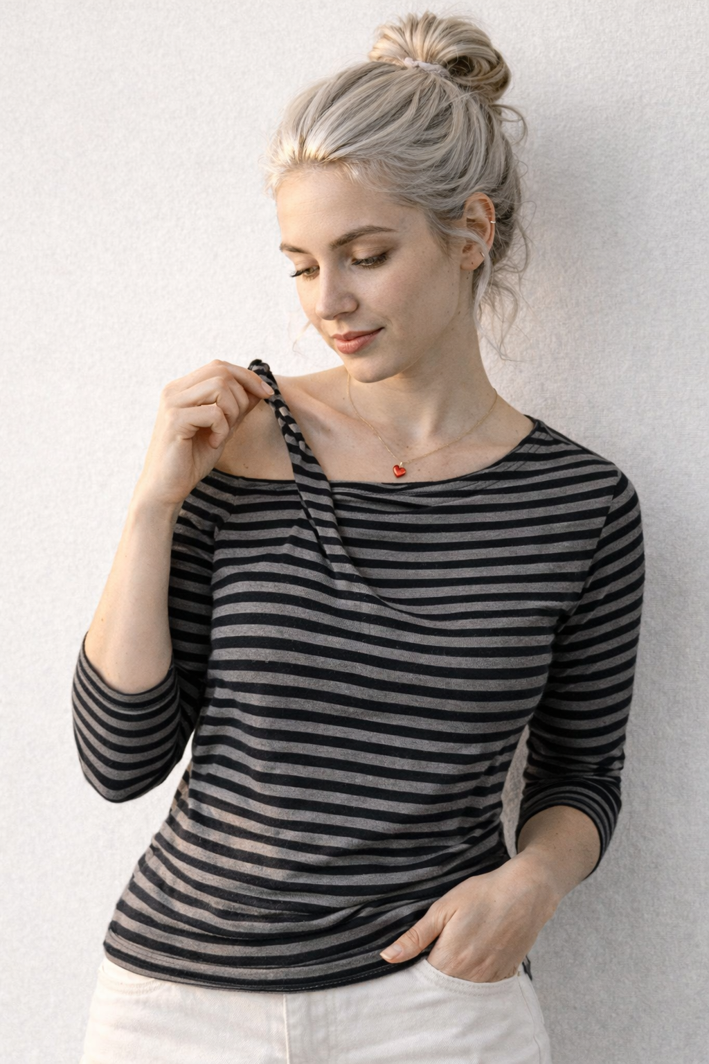 Damen Langarm Slim T-Shirt Gestreift