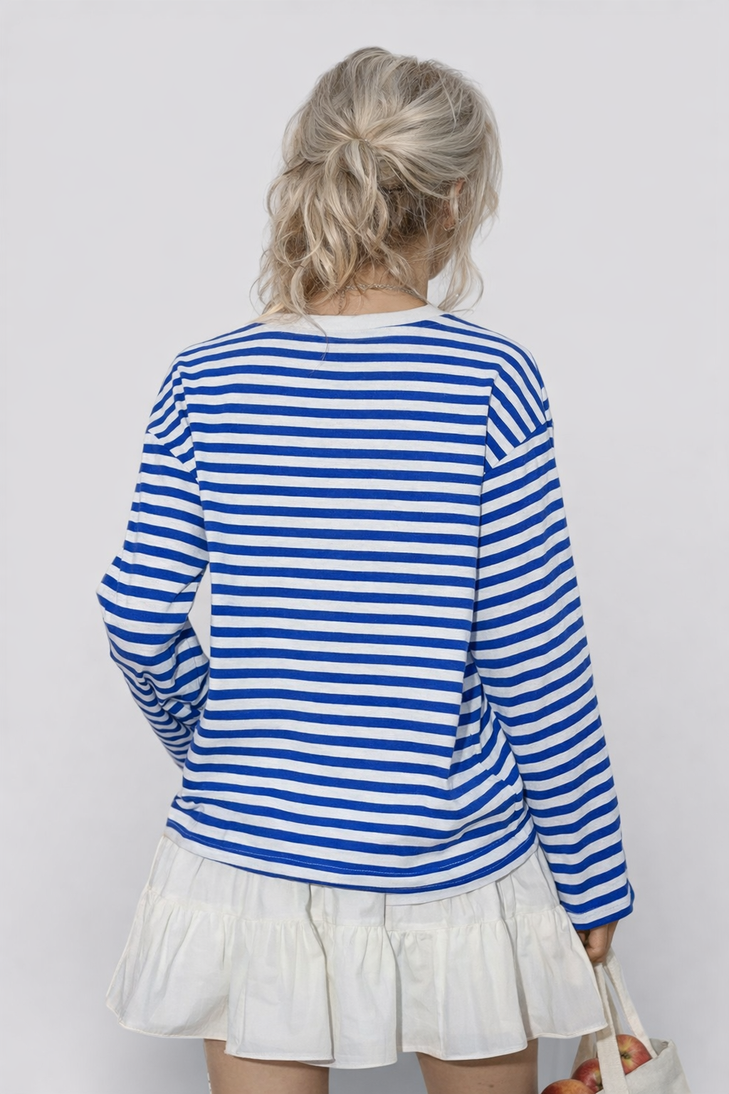 Tee-shirt Femme Manches Longues Rayé Classique Coton Noir & Blanc