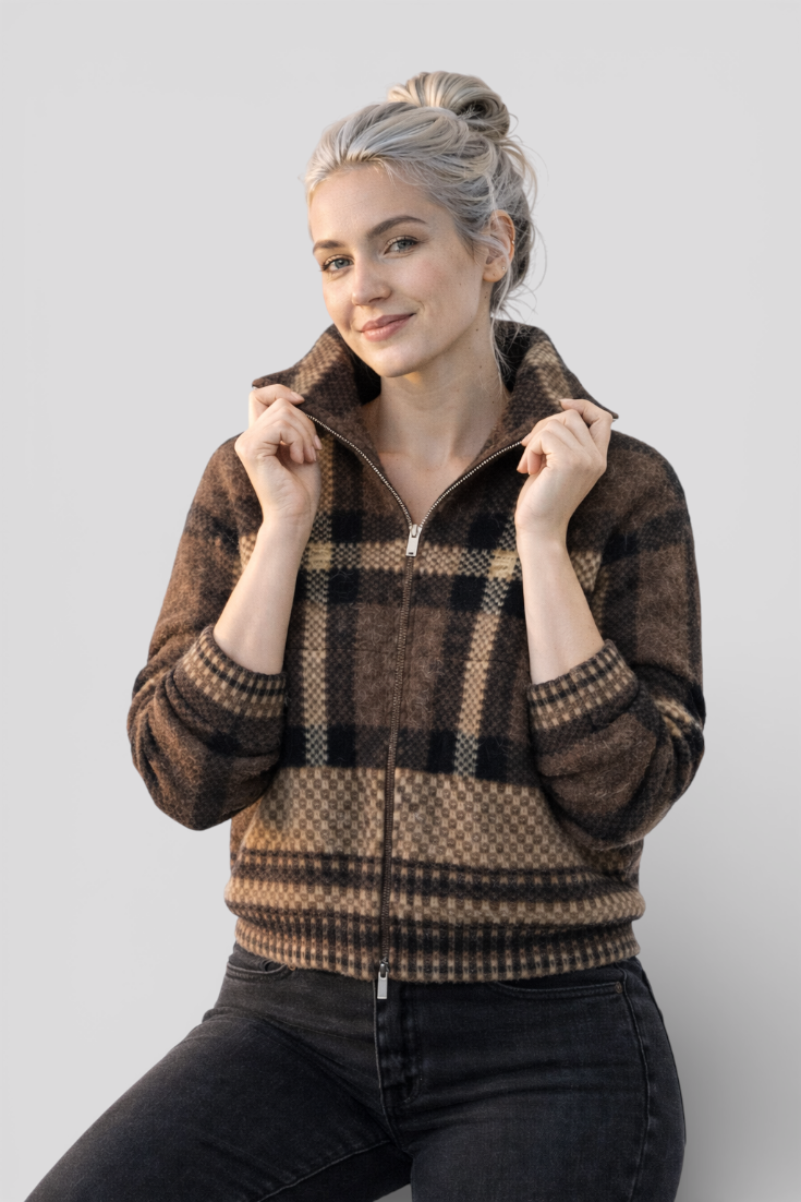 Veste Femme à Carreaux Manches Longues Mode Européenne
