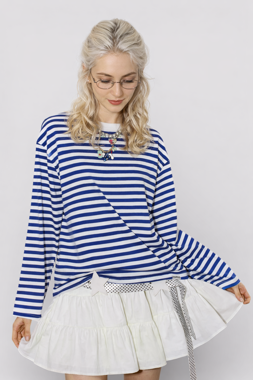 Tee-shirt Femme Manches Longues Rayé Classique Coton Noir & Blanc
