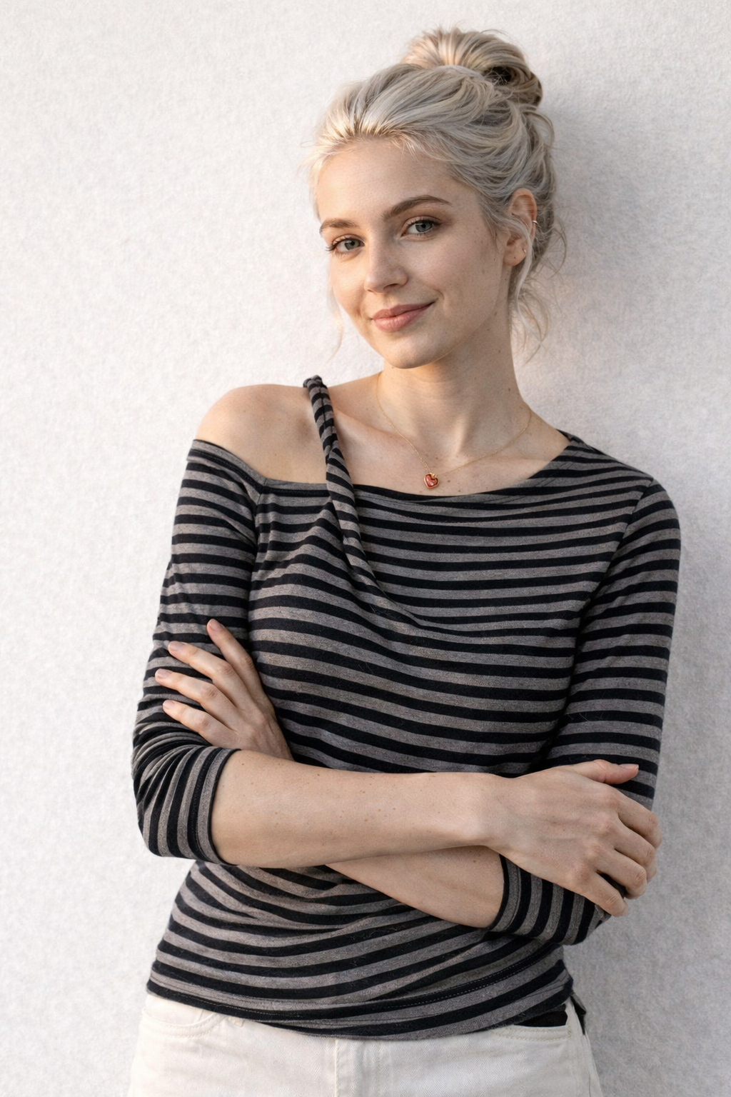 Damen Langarm Slim T-Shirt Gestreift