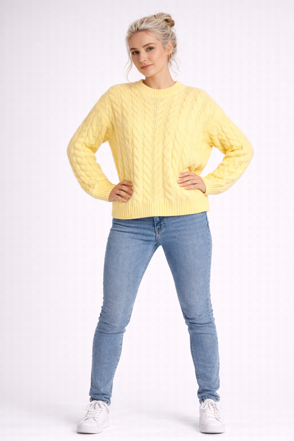 Pull Femme Jaune Torsadé Acrylique Entretien Facile