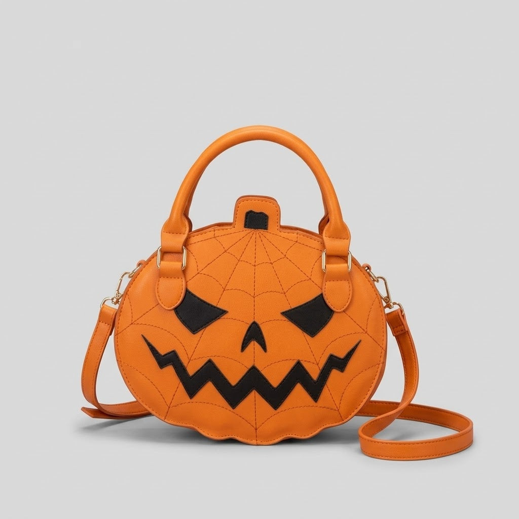 Sac à Main Citrouille en Cuir Végan - Accessoire d'Halloween