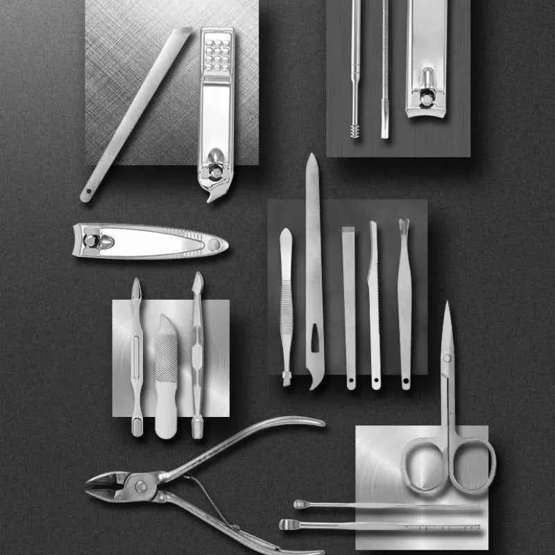 LuxeTools - Kit de coupe-ongles ultime de 19 pièces en acier inoxydable pour usage professionnel