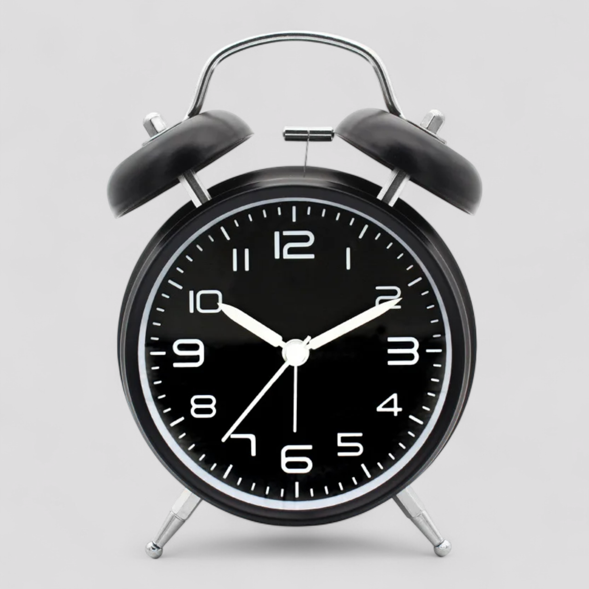 Horloges : Réveil Rétro Métal Lumineux Double Cloche - Alarme Forte Silencieuse Premium dans Noir de Marche Lino