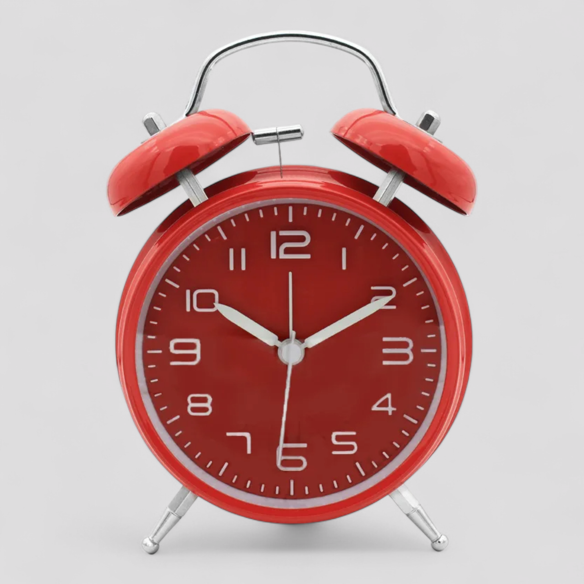 Horloges : Réveil Rétro Métal Lumineux Double Cloche - Alarme Forte Silencieuse Premium dans Rouge de Marche Lino