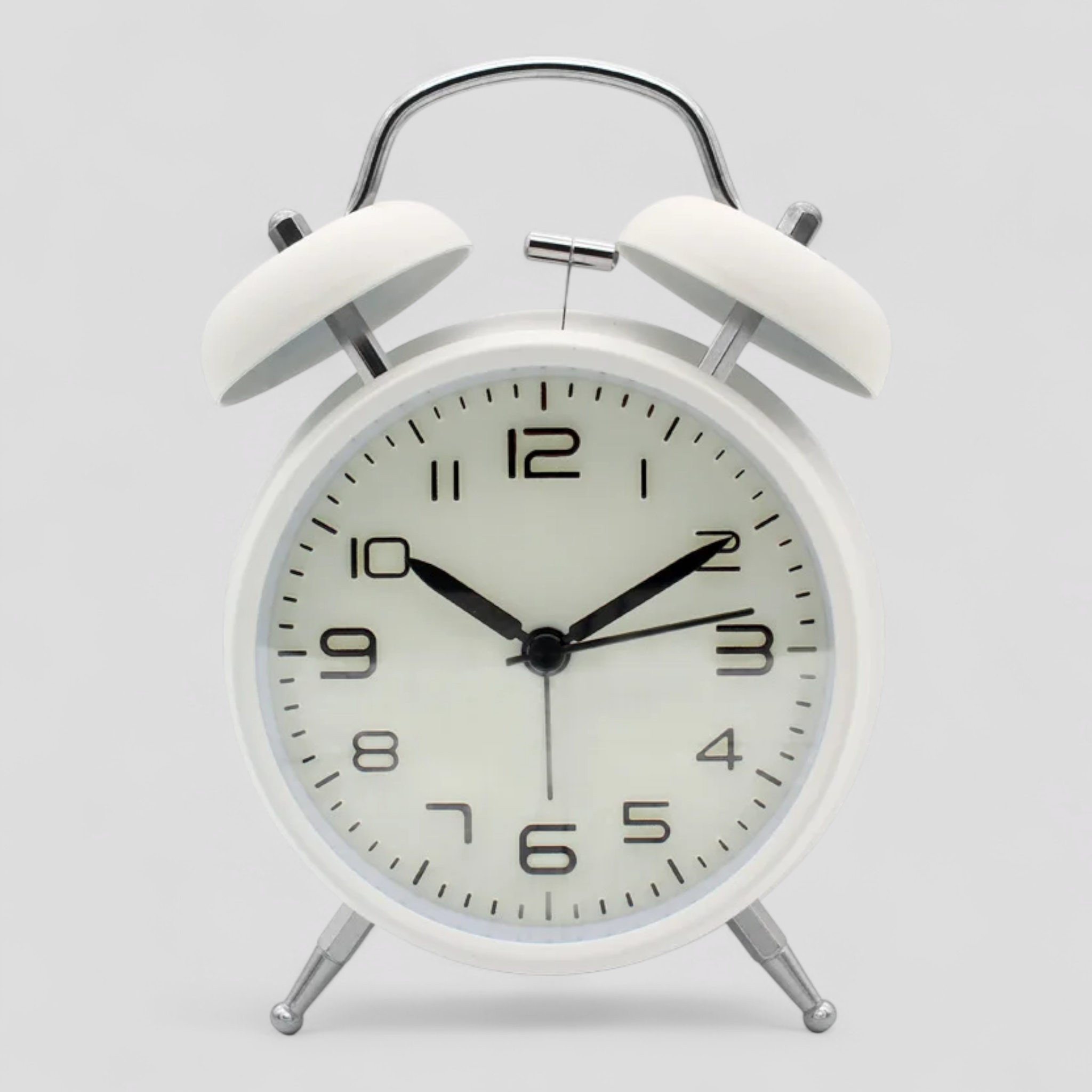 Horloges : Réveil Rétro Métal Lumineux Double Cloche - Alarme Forte Silencieuse Premium dans BLANC de Marche Lino