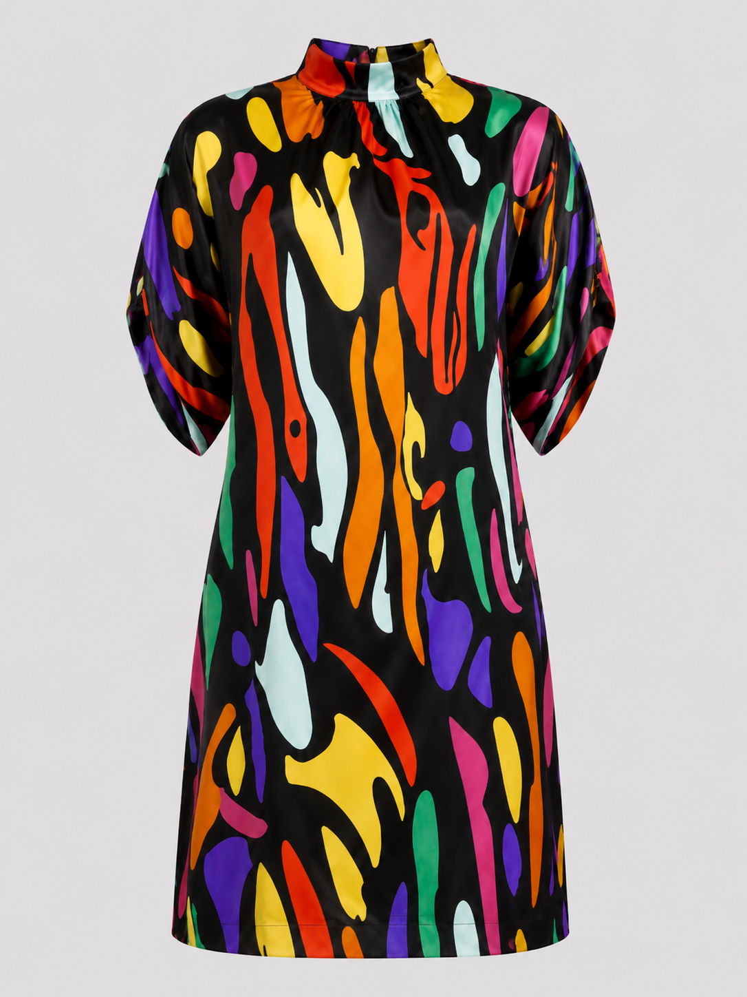 Mini dresses : Robe Courte Femme à Manches Chauve-souris et Col Froncé dans de Marche Lino