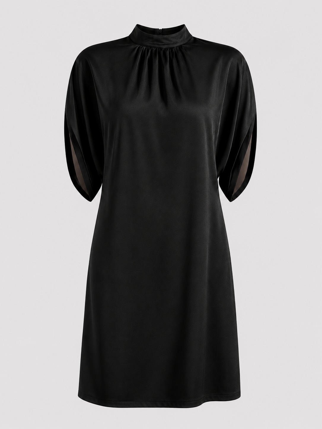 Mini dresses : Robe Courte Femme à Manches Chauve-souris et Col Froncé dans de Marche Lino