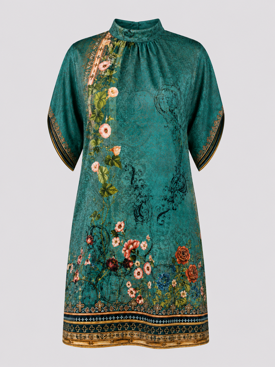 Mini dresses : Robe Courte Femme à Manches Chauve-souris et Col Froncé dans de Marche Lino
