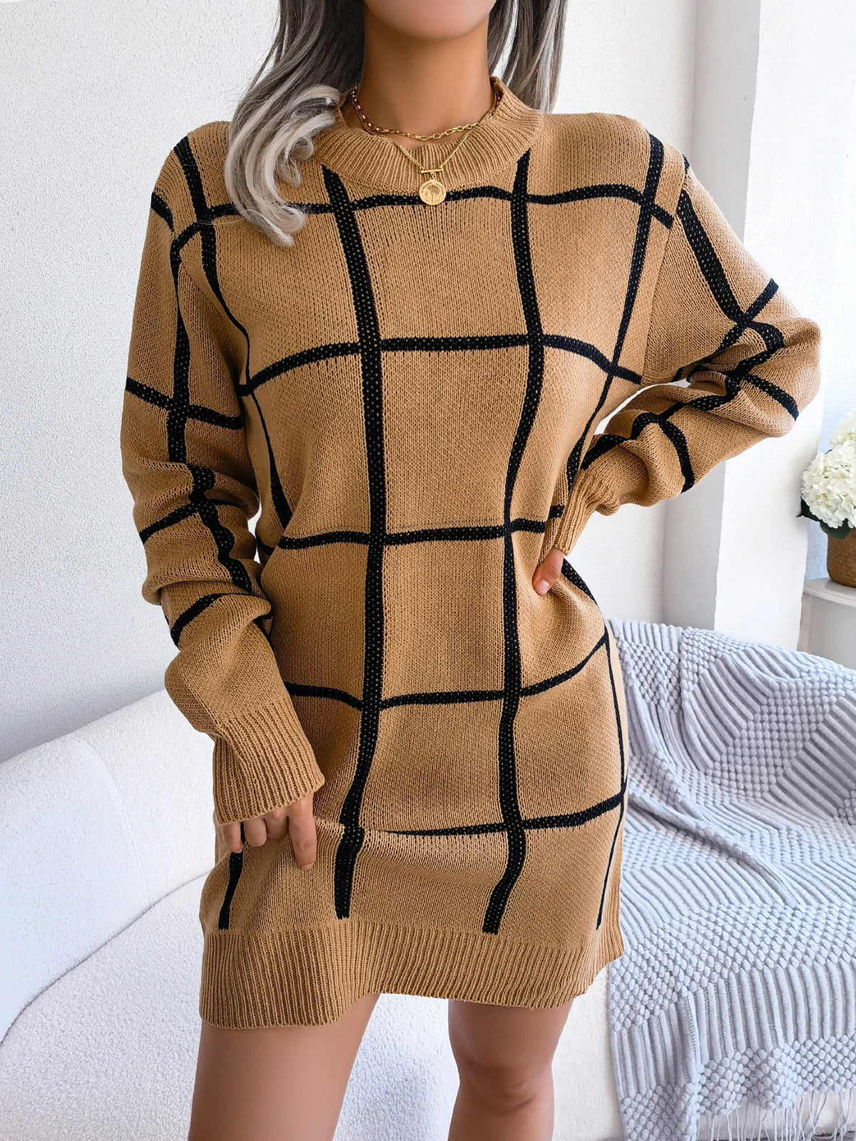 Robes décontractées : Robe Longue Femme Décontractée à Manches Longues dans de Marche Lino
