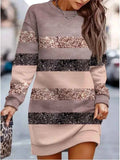 Robe Longue Femme à Manches Longues Imprimé Contrasté