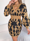 Robe Longue Femme en Laine Couleur Contrastée