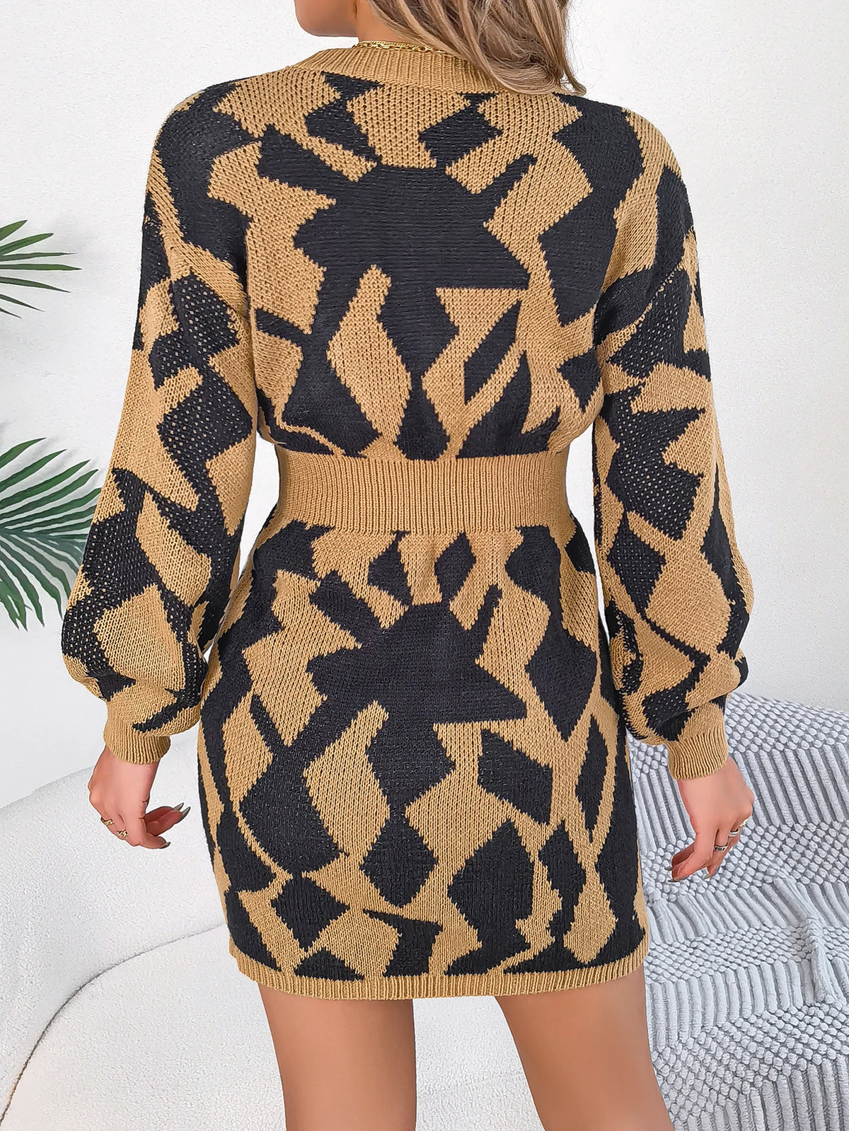 Robes décontractées : Robe Longue Femme en Laine Couleur Contrastée dans de Marche Lino
