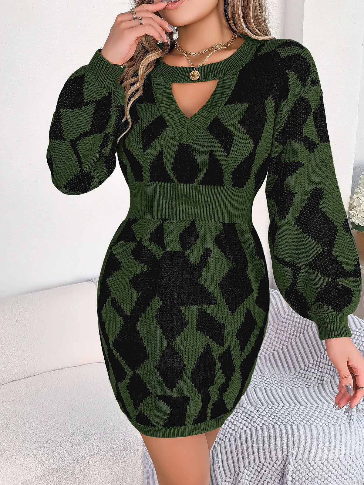 Robes décontractées : Robe Longue Femme en Laine Couleur Contrastée dans de Marche Lino