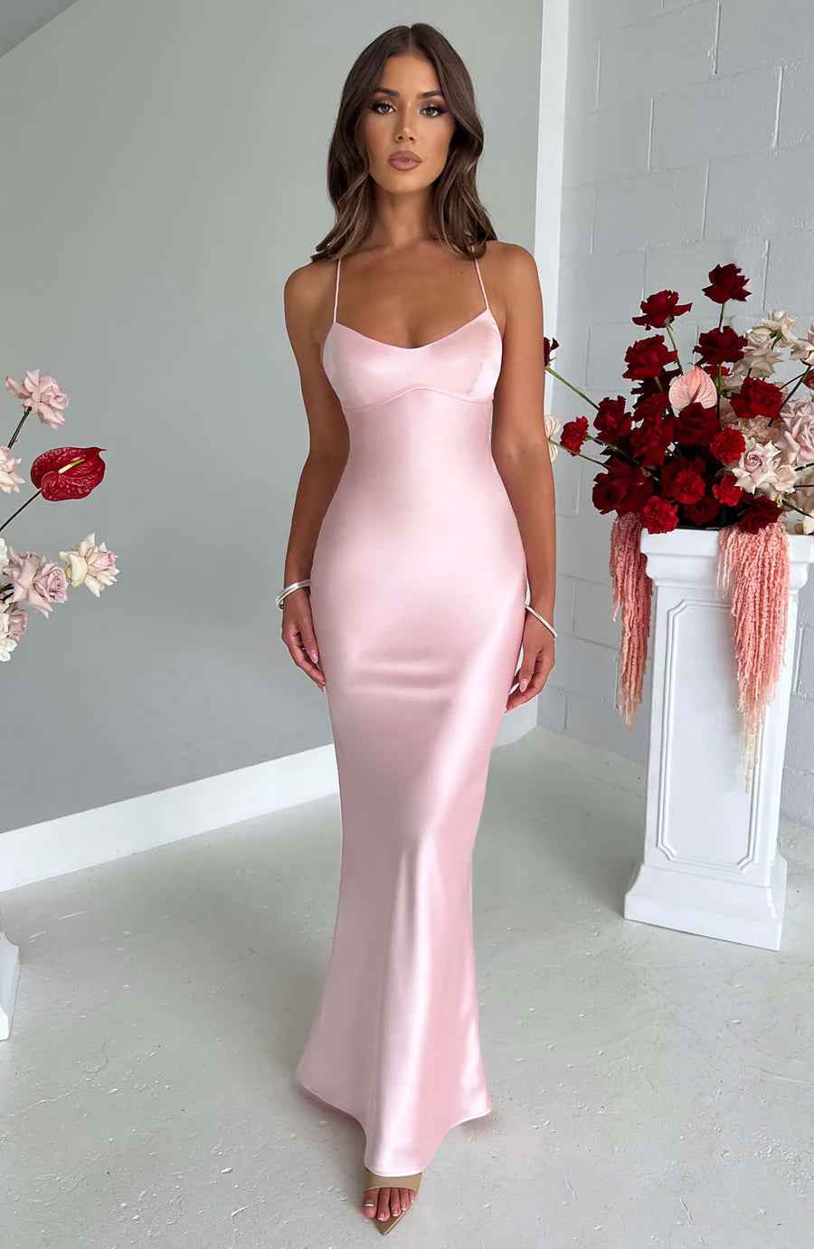 Robe Longue Femme en Satin Élégante, Polyester Doux, Parfaite