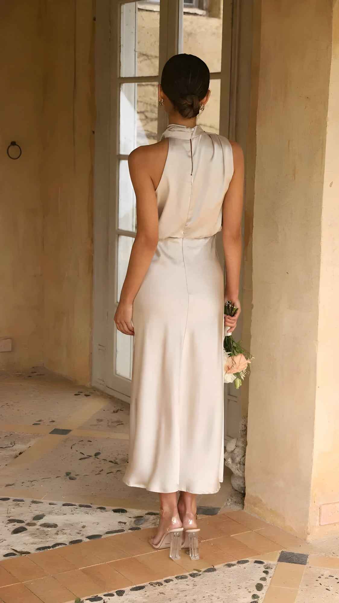 Robe Longue Femme Élégante en Satin pour Cérémonie Soirée Fête