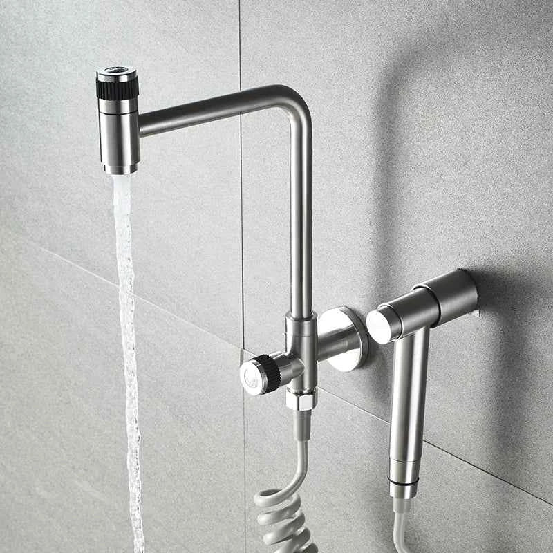 Robinet de cuisine : Robinet Mural Cuisine Noir Mat en Acier Inoxydable avec Douchette Extractible dans de Marche Lino