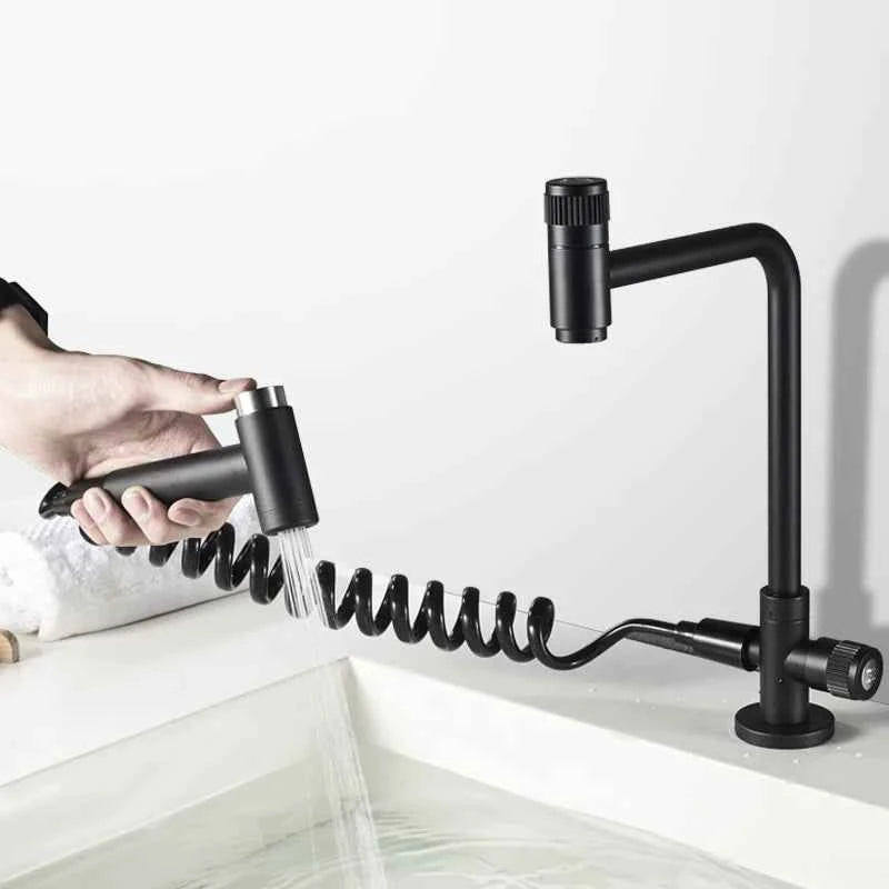 Robinet de cuisine : Robinet Mural Cuisine Noir Mat en Acier Inoxydable avec Douchette Extractible dans de Marche Lino