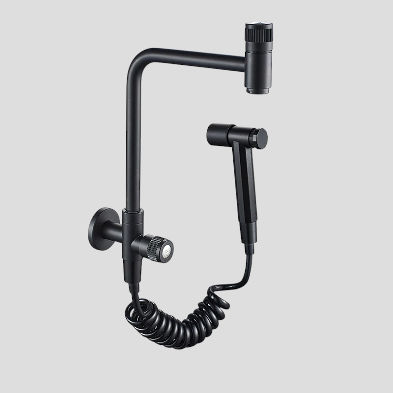 Robinet de cuisine : Robinet Mural Cuisine Noir Mat en Acier Inoxydable avec Douchette Extractible dans Montage mural noir de Marche Lino