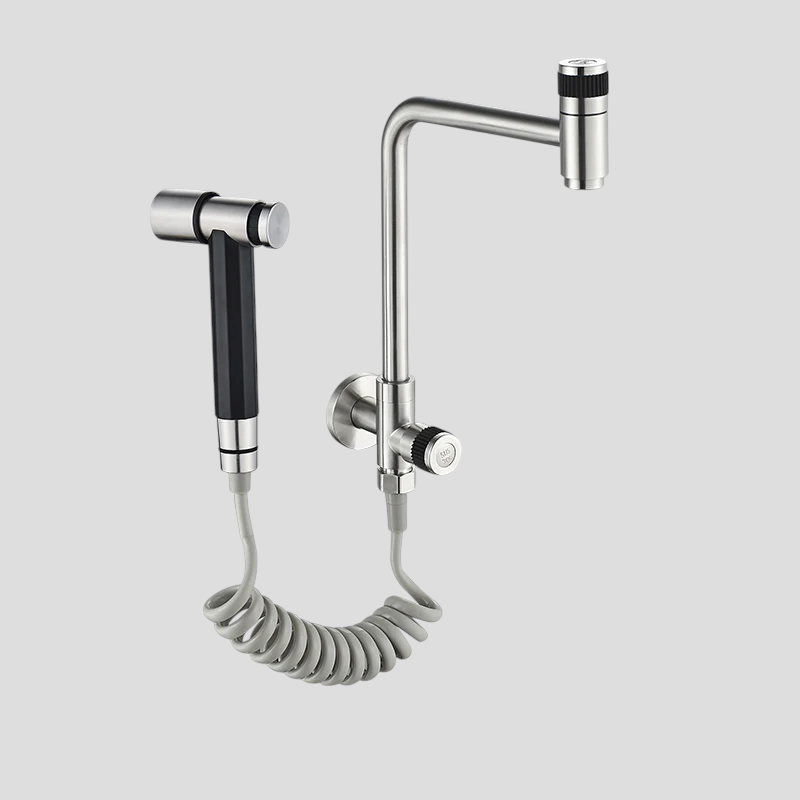 Robinet de cuisine : Robinet Mural Cuisine Noir Mat en Acier Inoxydable avec Douchette Extractible dans Montage mural brossé de Marche Lino