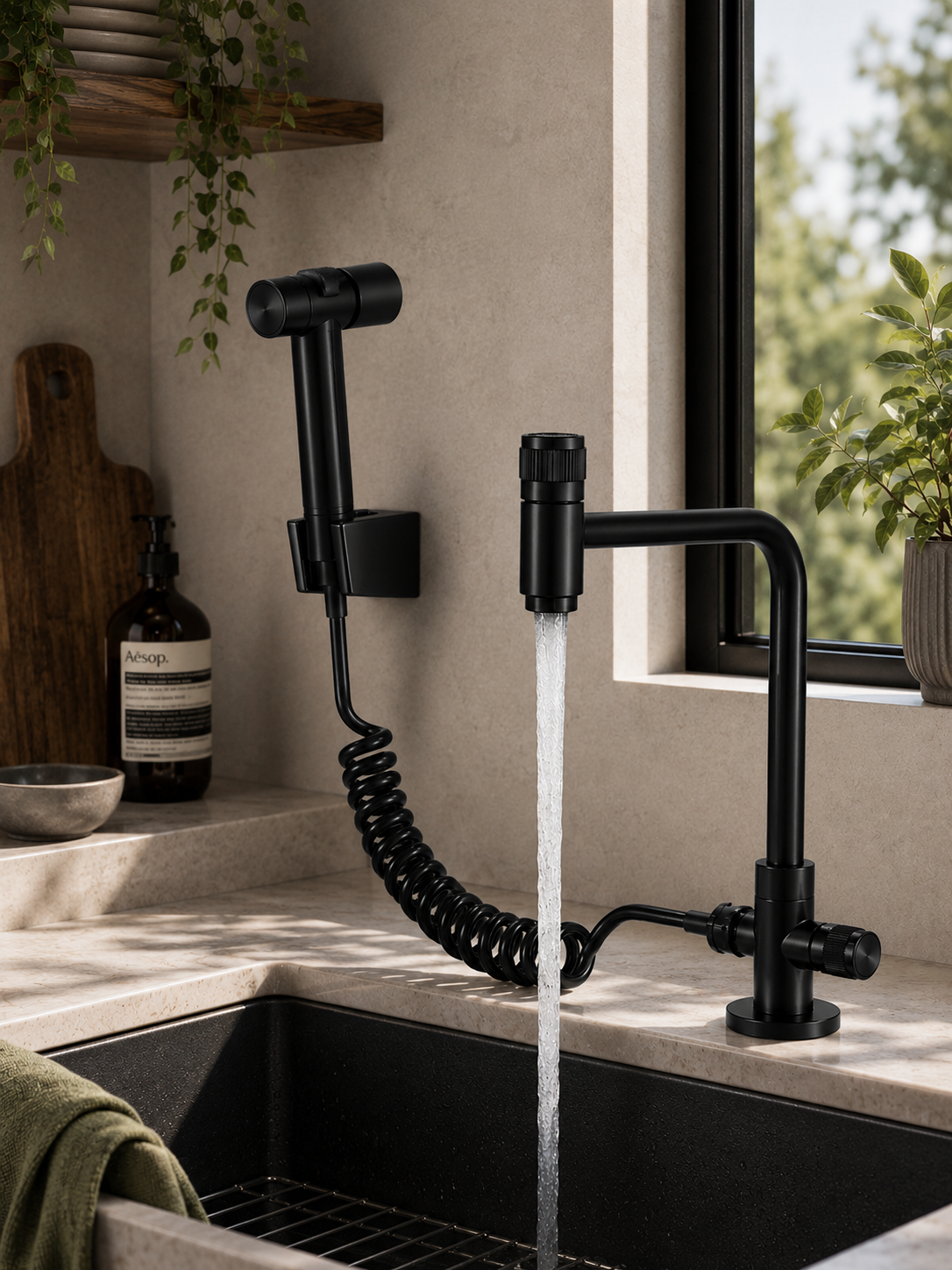 Robinet Mural de Cuisine Rotatif 360° Douchette Acier Inoxydable