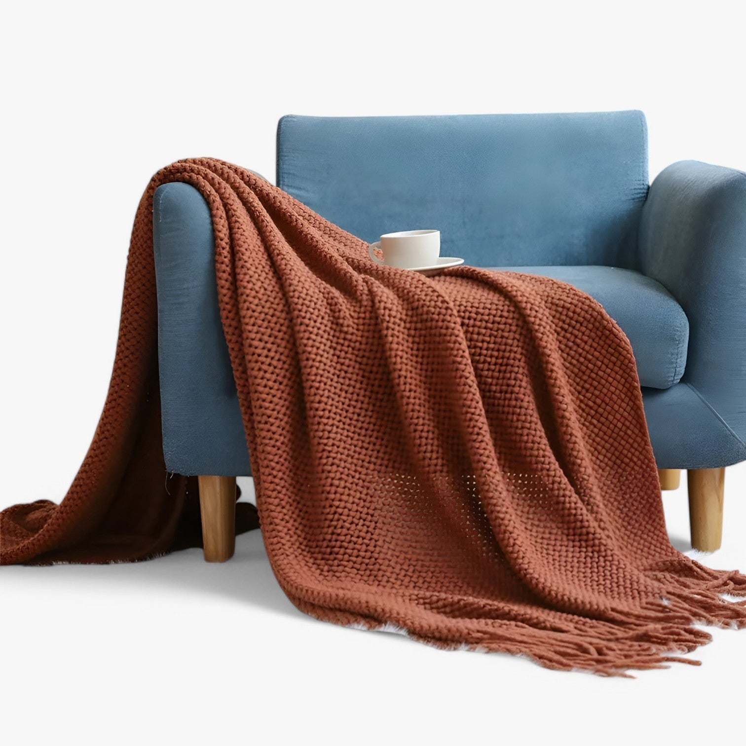 Plaid tricoté douillet – doux, chaud et élégant avec des franges Homme