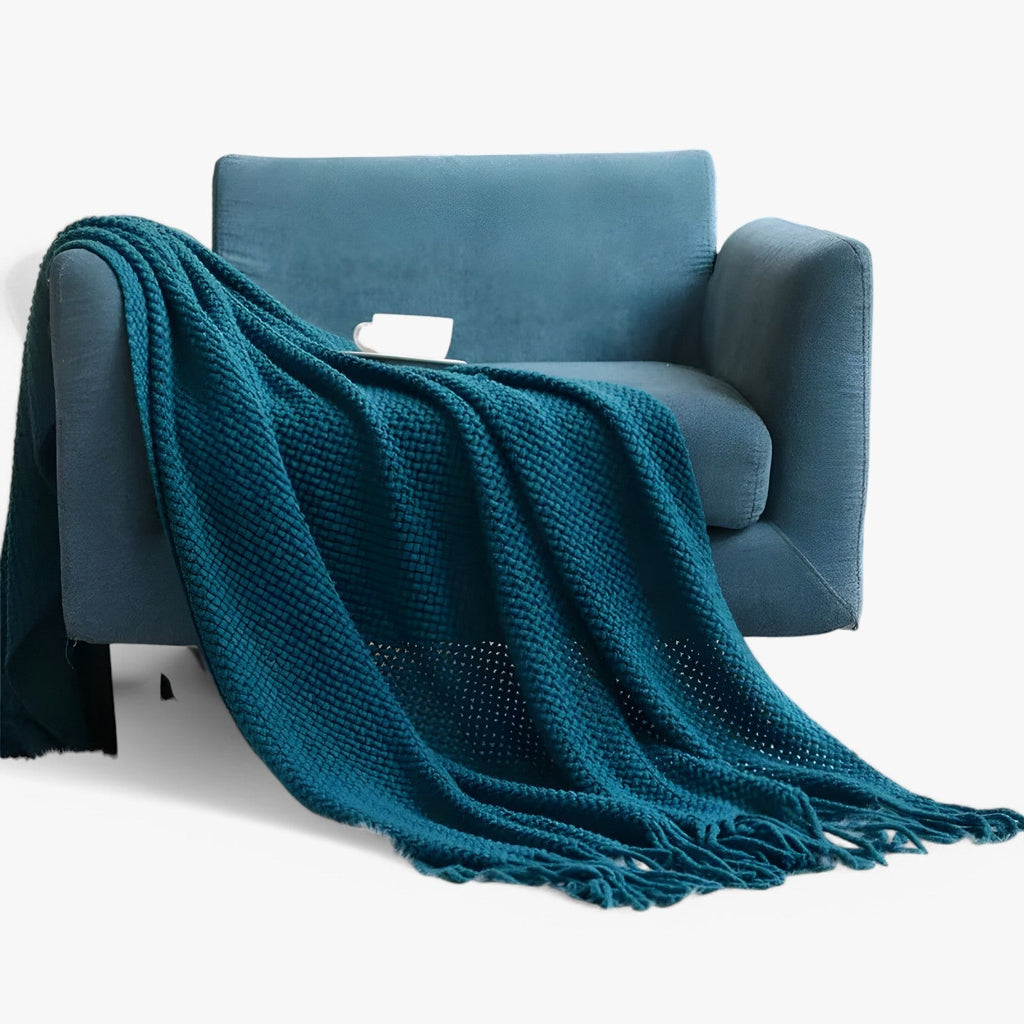Plaid tricoté douillet – doux, chaud et élégant avec des franges Homme