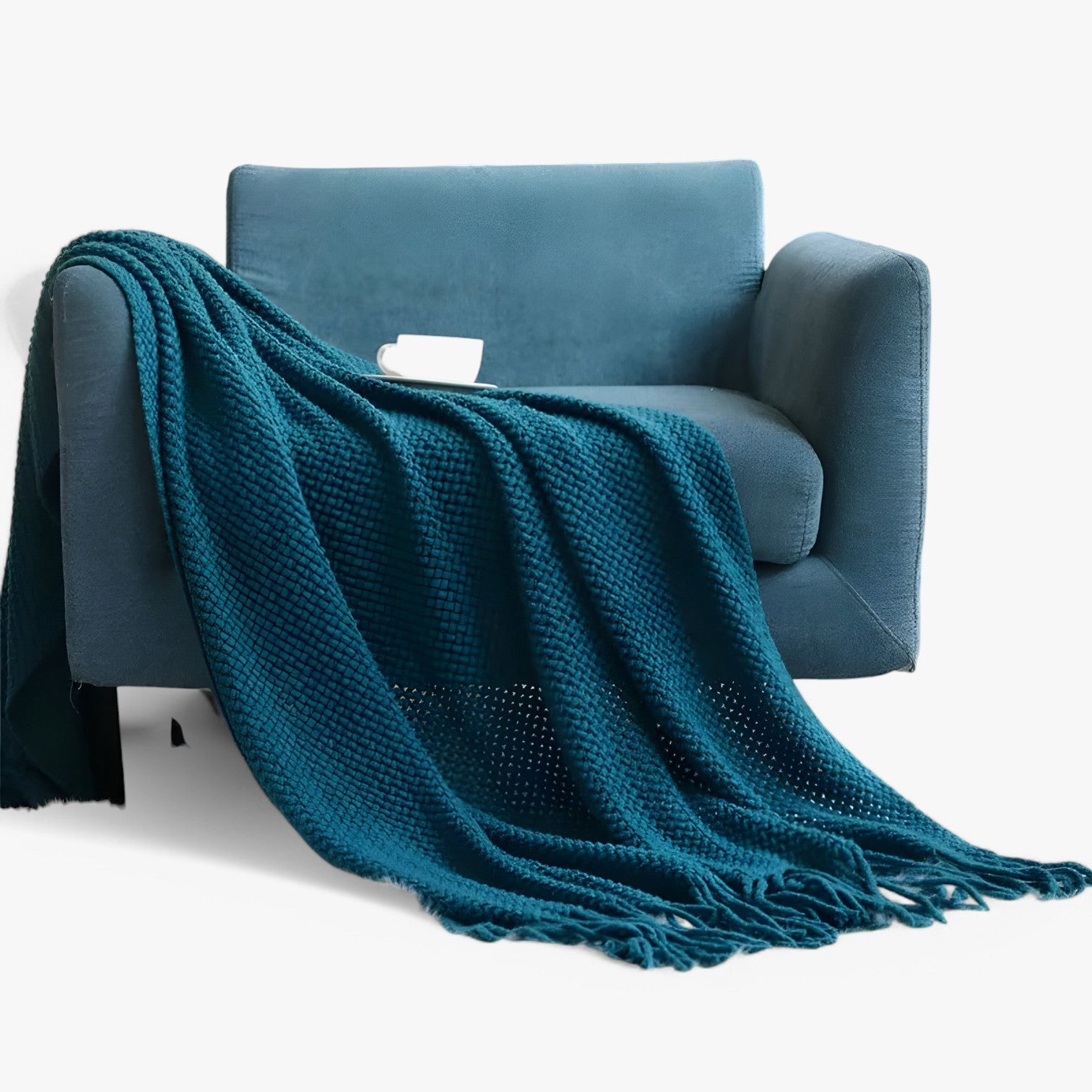 Plaid tricoté douillet – doux, chaud et élégant avec des franges Homme