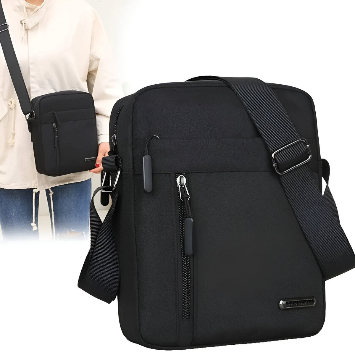 Bags : Sac Bandoulière Homme Business en Tissu Oxford dans Noir de Roselva