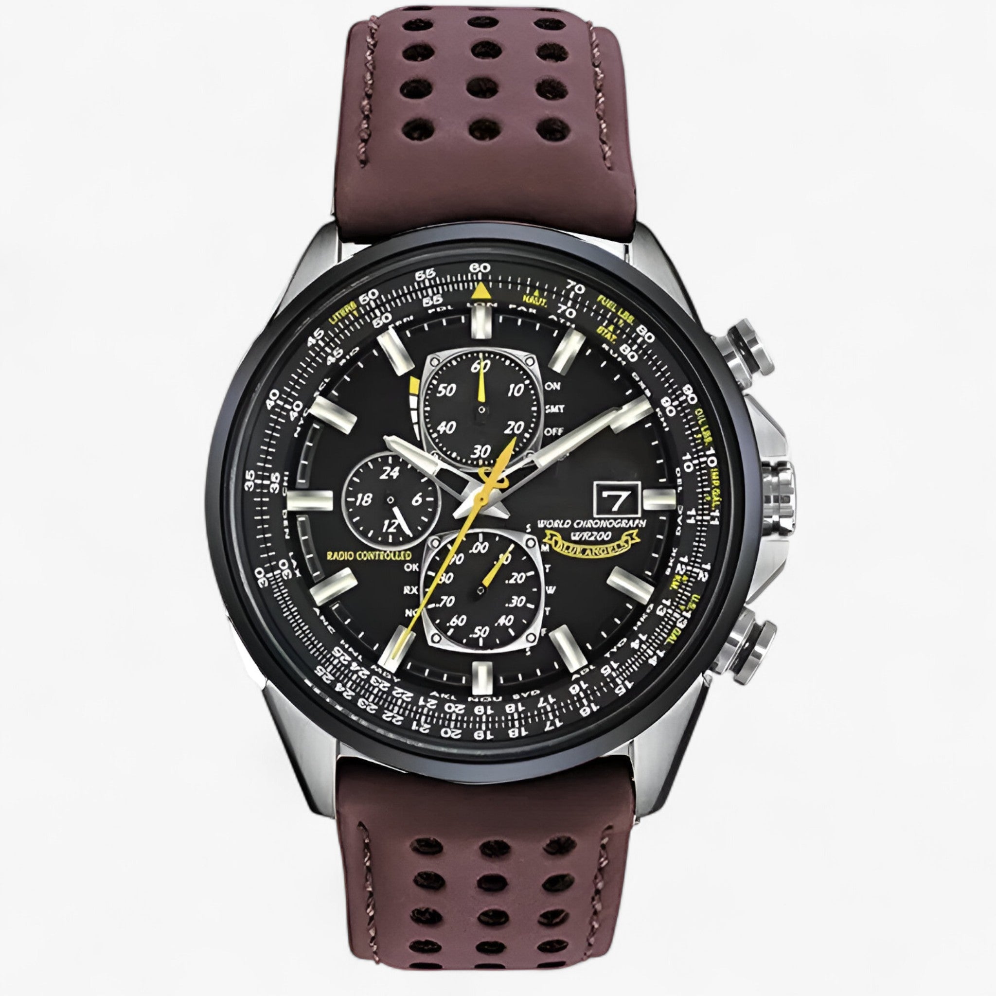 Watches : Montre Chronographe Homme MultiSteel 42mm, Acier Argent avec Cadran Bleu Élégant dans Ceinture 3 boutons couleur café de Marche Lino