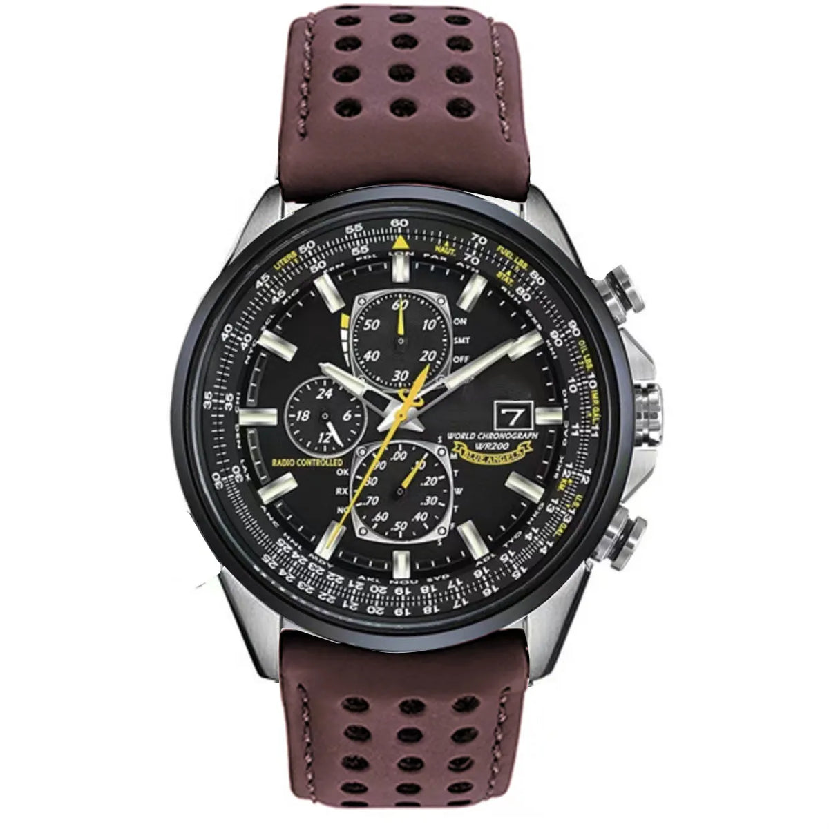 Montre Chronographe Homme MultiSteel - 42mm Acier inoxydable - Cuir marron café/noir