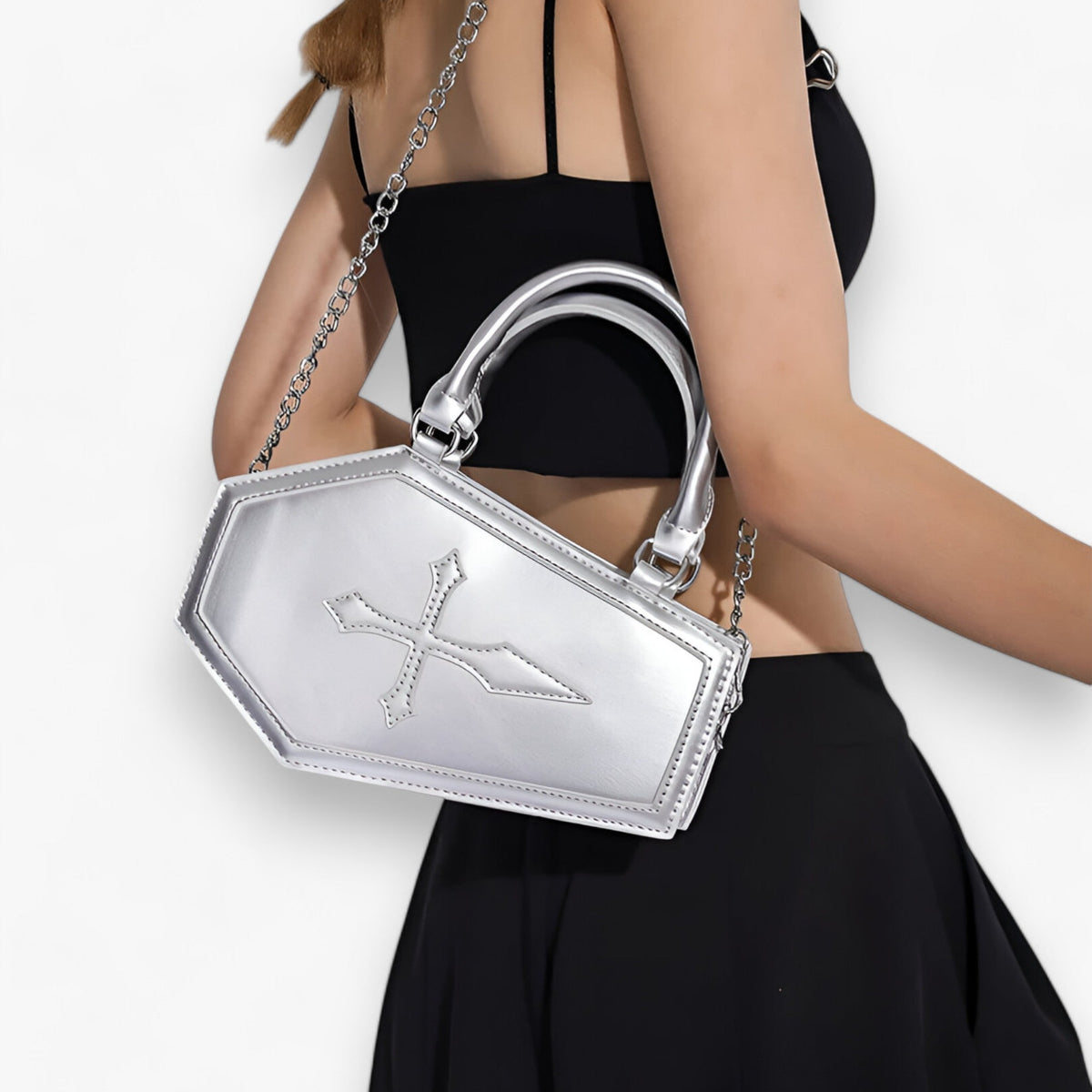 Handbag : Sac à Main Gothique en Forme de Cercueil avec Chaîne pour Halloween dans de Marche Lino