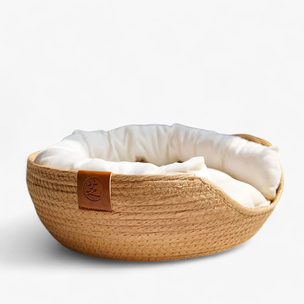 Panier-lit Écologique en Bambou Tressé à la Main pour Chiens et Chats, Naturel et Résistant