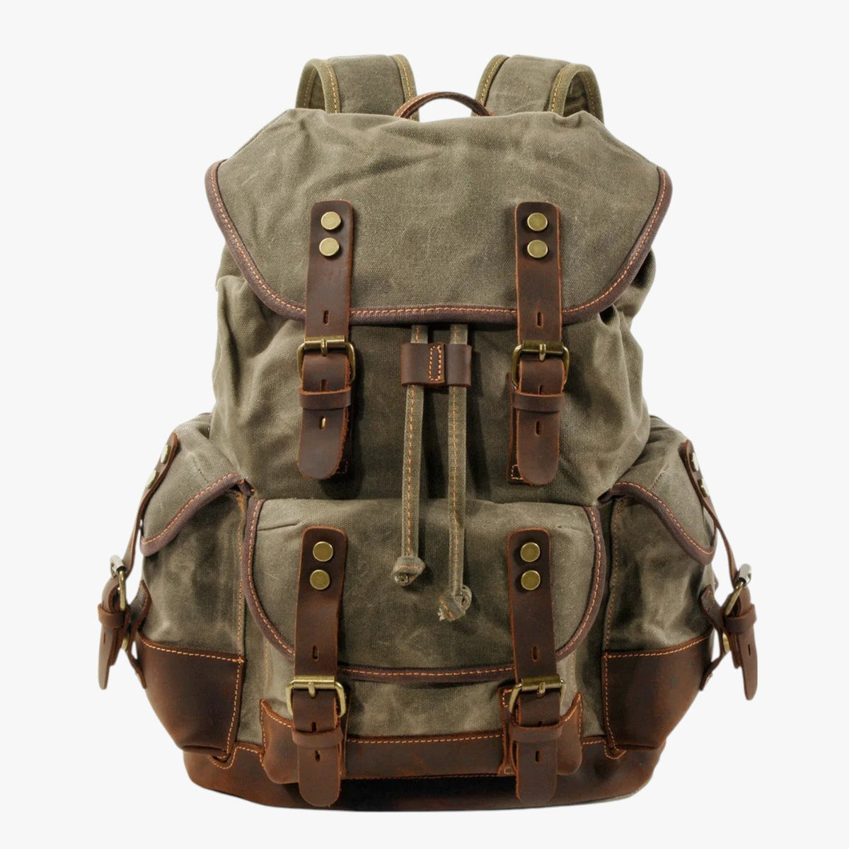 Bags : Sac à dos Randonnée Toile et Cuir Grande Capacité Homme dans vert militaire de Marche Lino