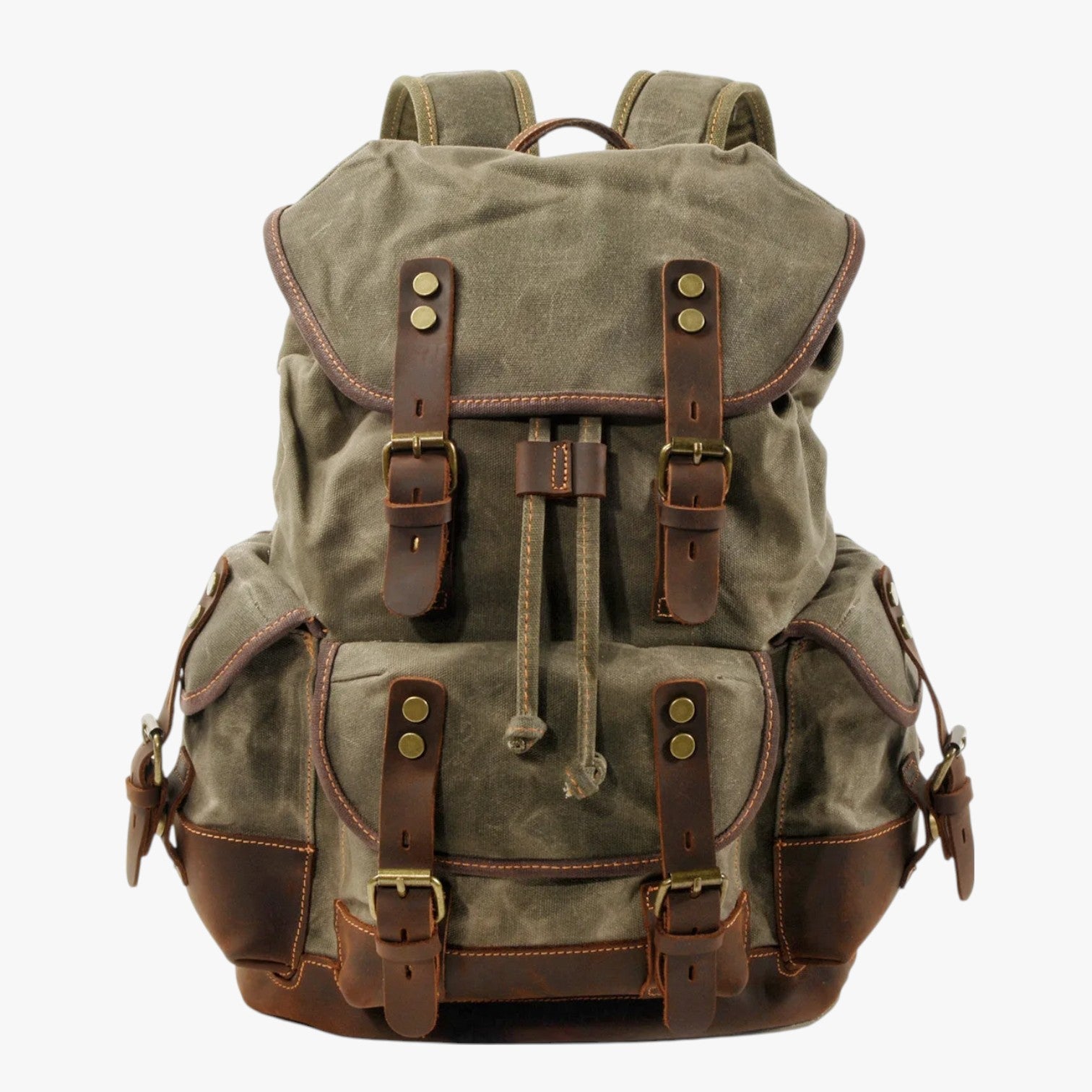 Sac à dos Randonnée Toile et Cuir Grande Capacité Homme