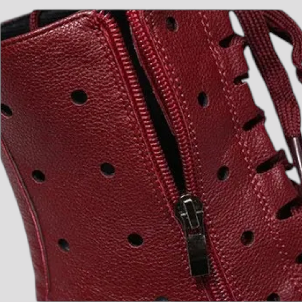 Bottes blanches en cuir véritable avec lacets et fermeture éclair Femme