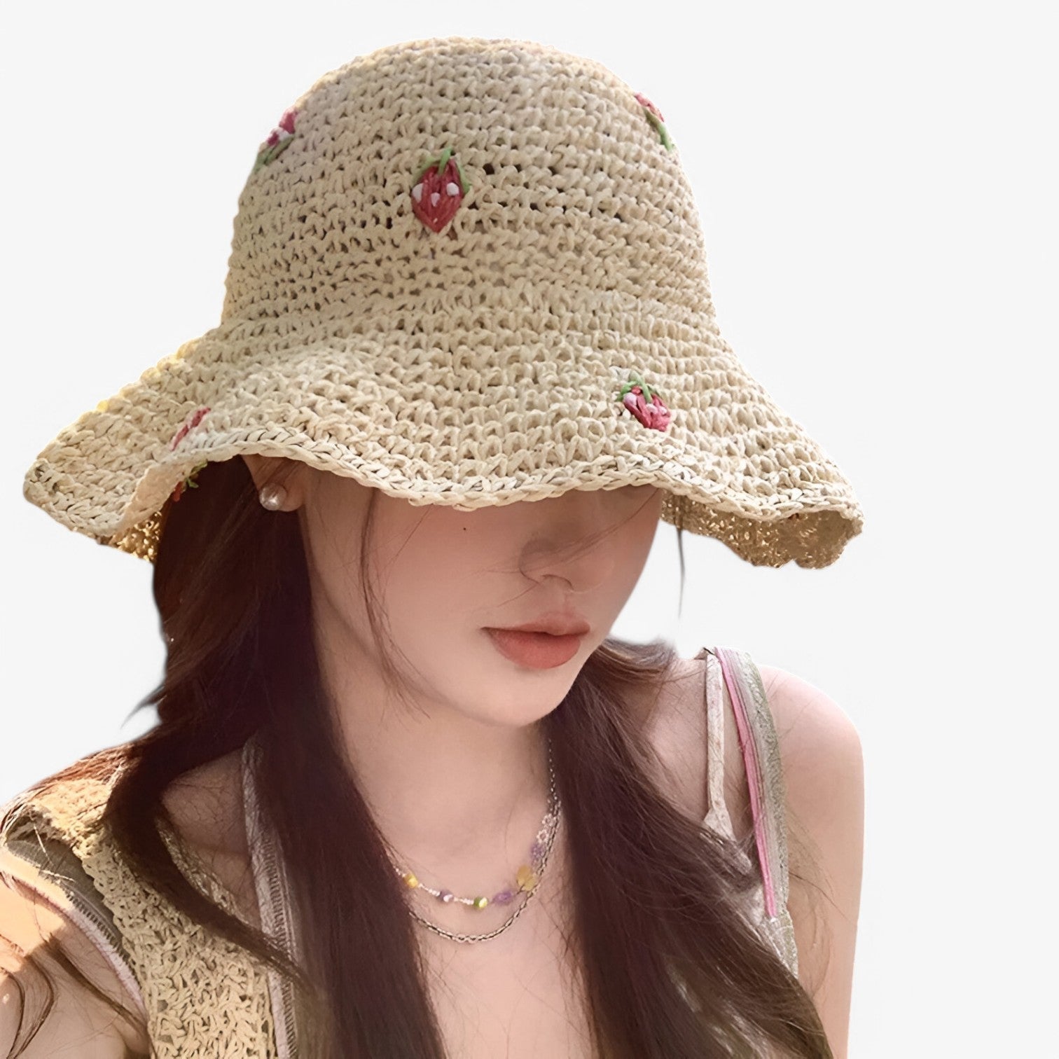 Chapeau de soleil fraise – Pliable, fait à la main et protecteur et tendance