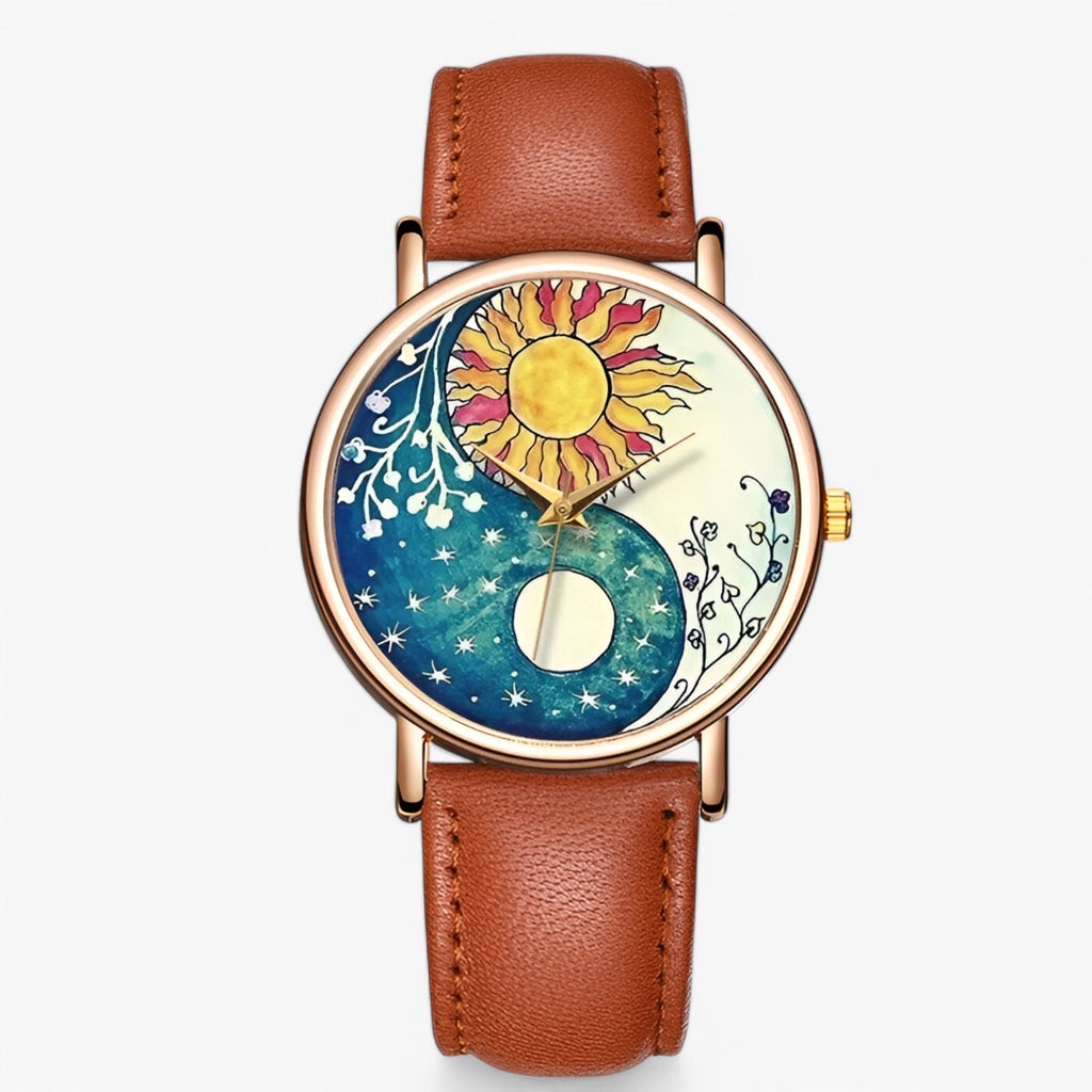 Montre à la mode en cuir véritable au design original et résistante à l'eau