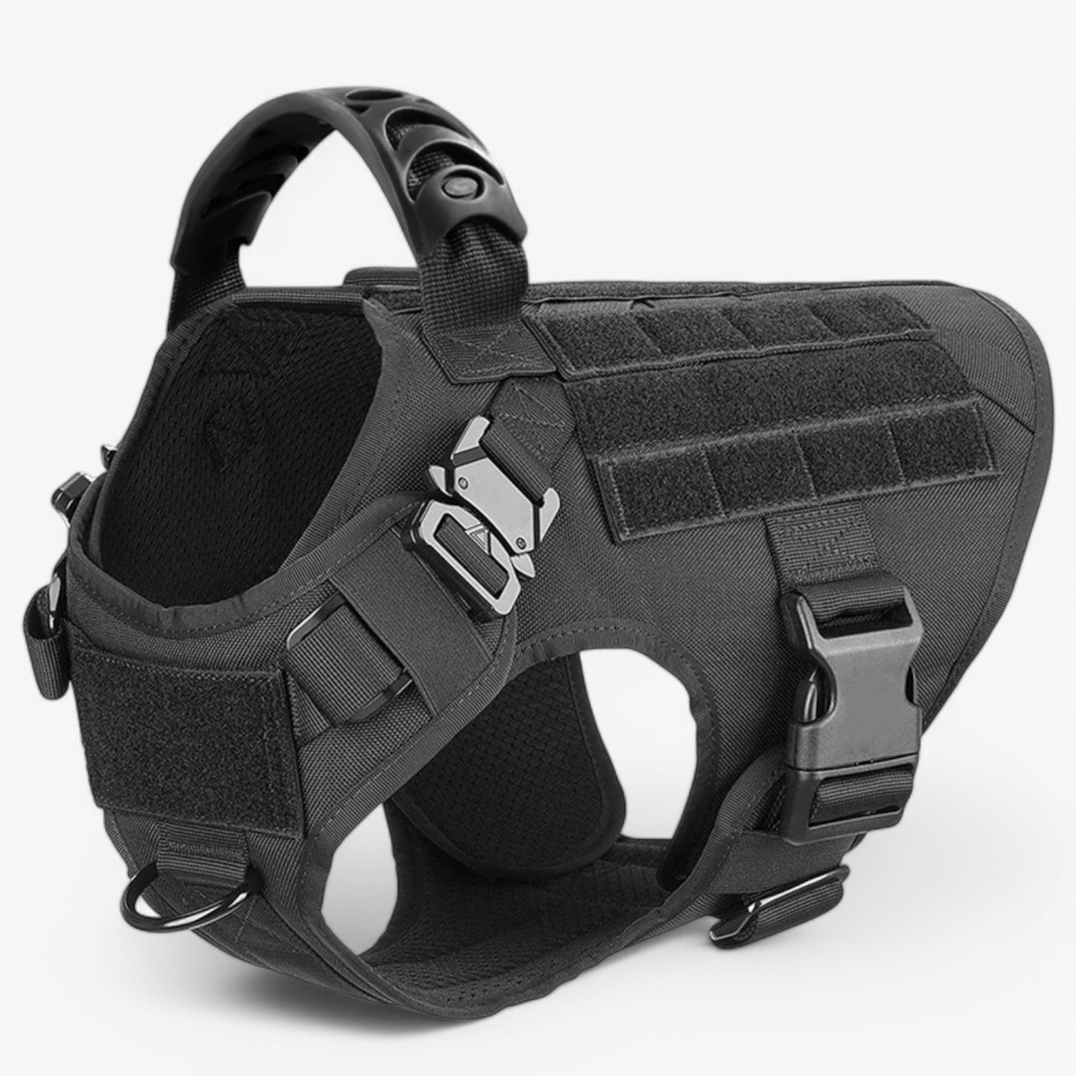 Harnais Tactique Militaire Noir en Nylon Réglable pour Grands Chiens avec Gilet et Poignée