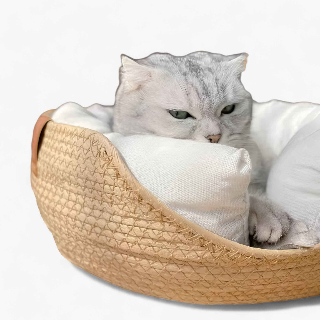 Panier-lit Écologique en Bambou Tressé à la Main pour Chiens et Chats, Naturel et Résistant