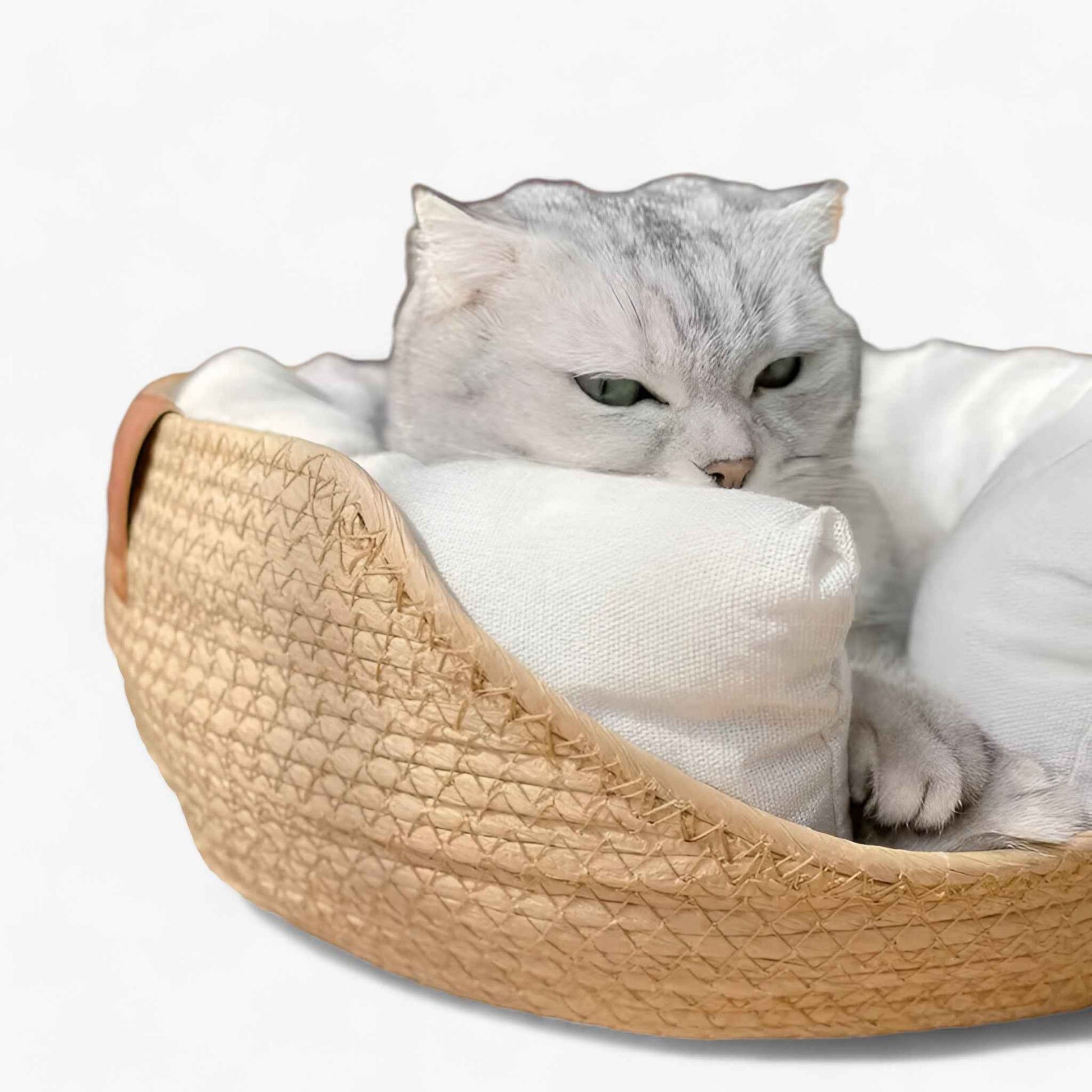 Panier-lit Écologique en Bambou Tressé à la Main pour Chiens et Chats, Naturel et Résistant