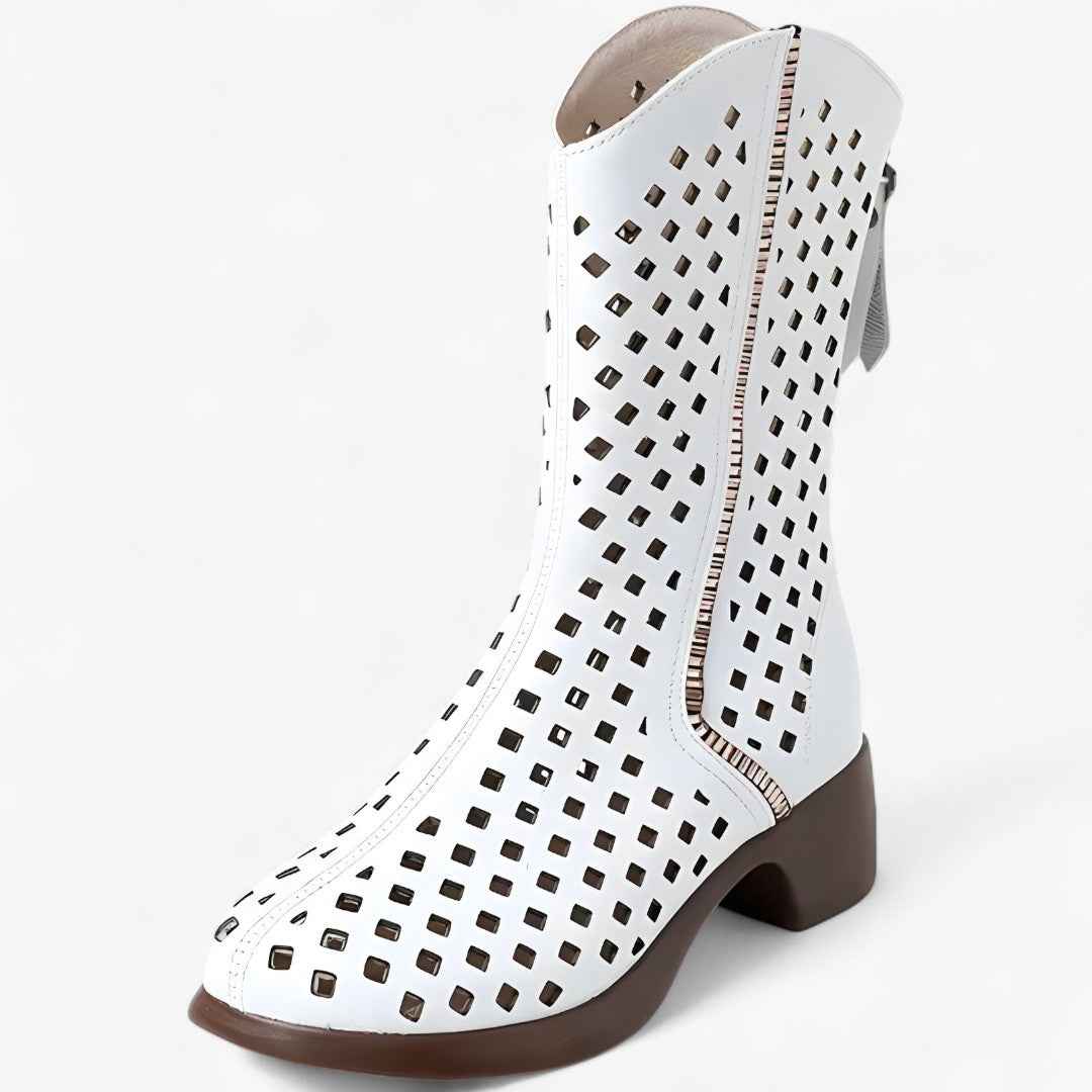 Bottes perforées en cuir véritable mi-mollet respirantes Femme