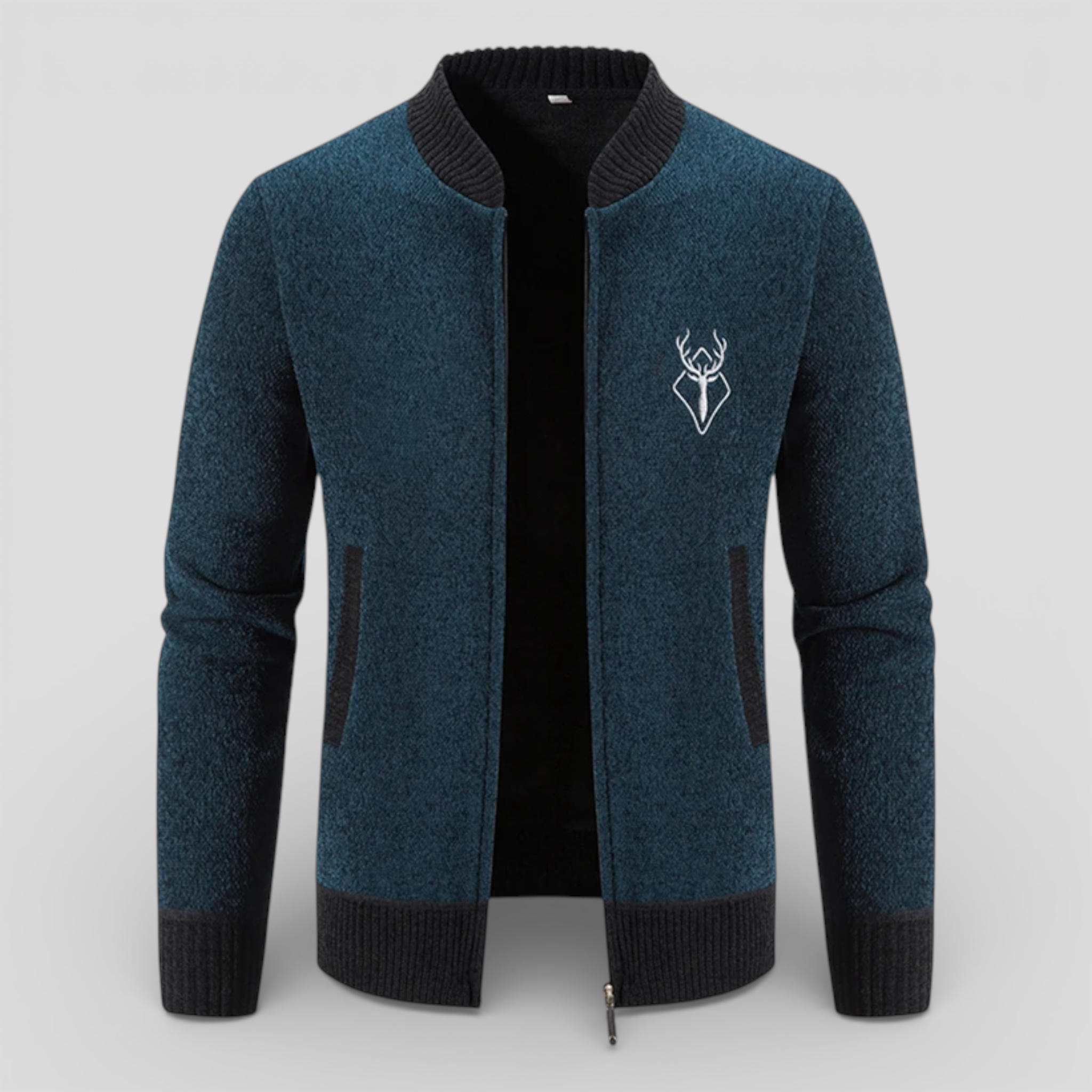 Cardigans pour hommes : Cardigan zippé homme en polyester doux - chaud, léger et confortable dans Bleu de Marche Lino