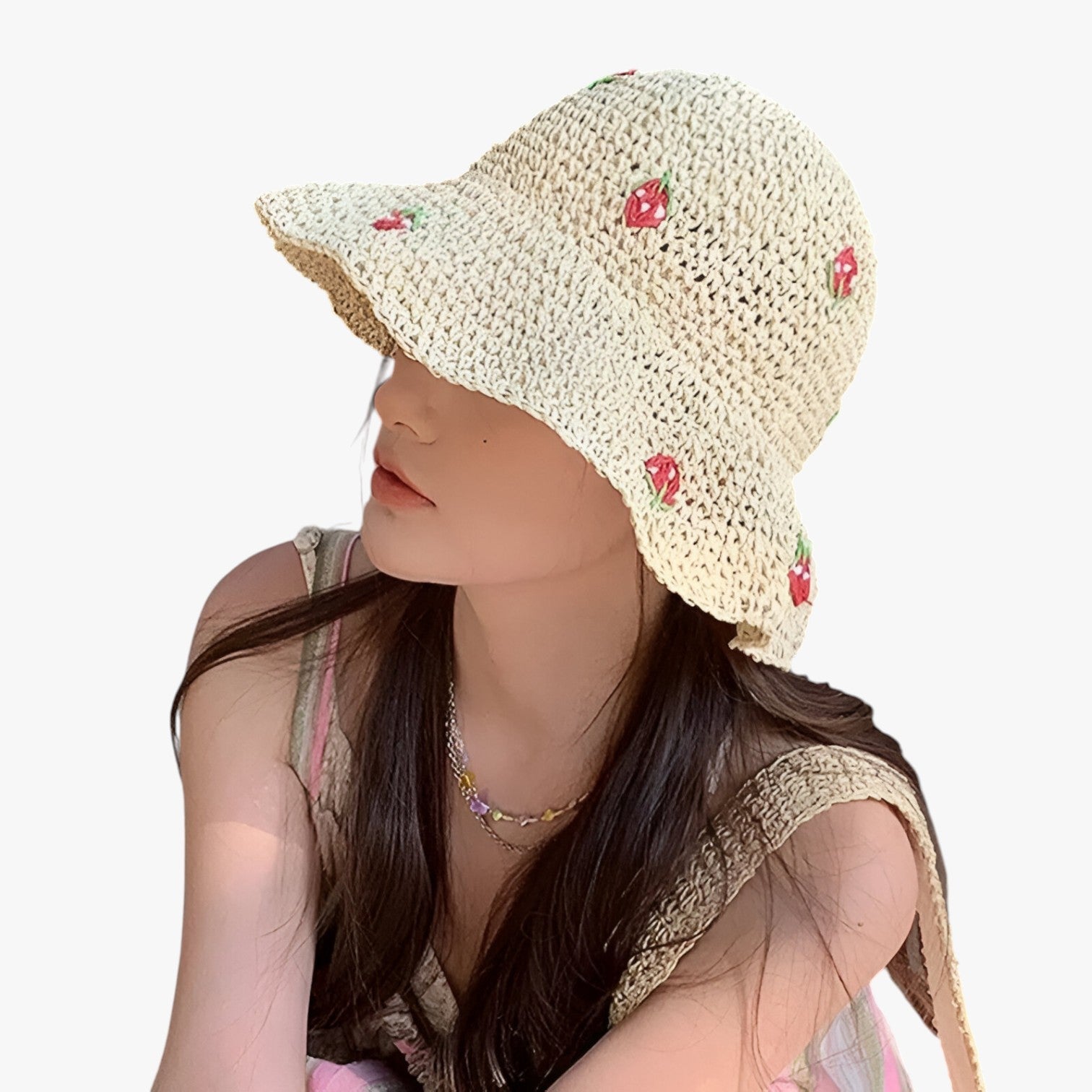 Chapeau de soleil fraise – Pliable, fait à la main et protecteur et tendance
