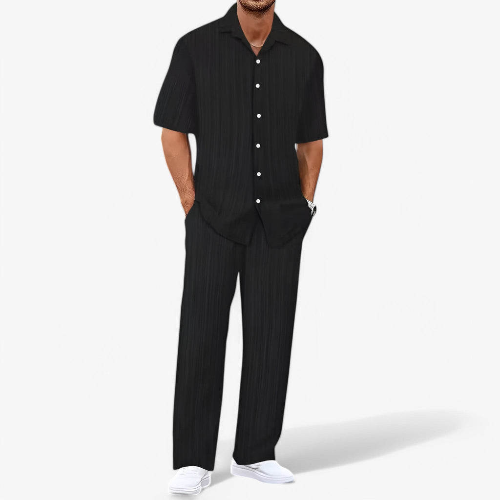 Ensemble Homme Décontracté Chic : Chemise Élégante et Pantalon Coupe Ajustée