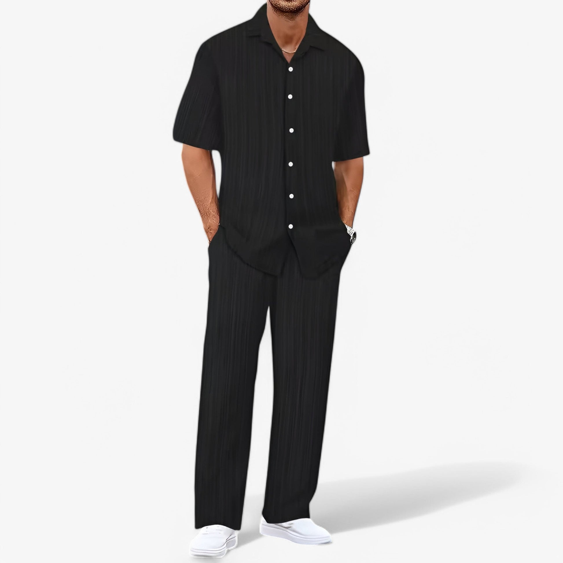 Ensemble Homme Décontracté Chic : Chemise Élégante et Pantalon Coupe Ajustée