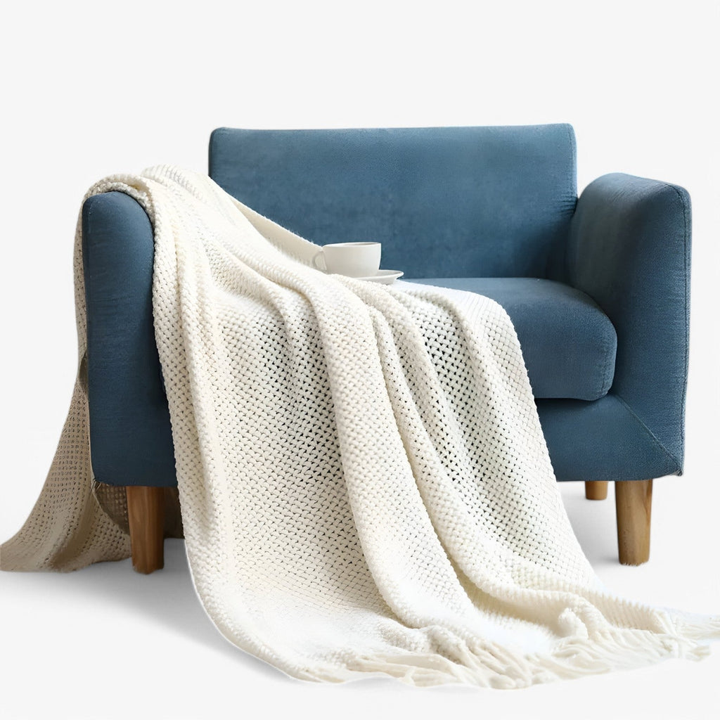Plaid tricoté douillet – doux, chaud et élégant avec des franges Homme