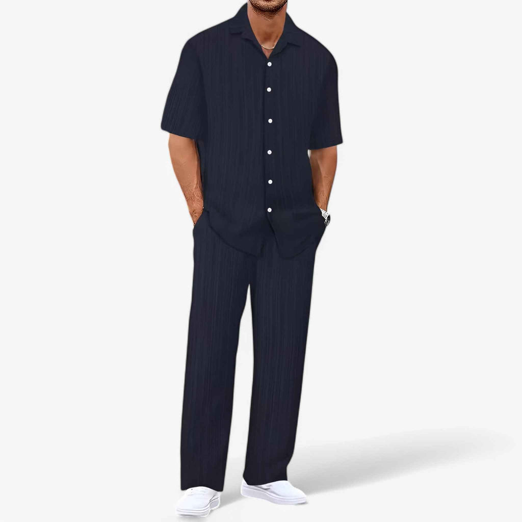 Ensemble Homme Décontracté Chic : Chemise Élégante et Pantalon Coupe Ajustée