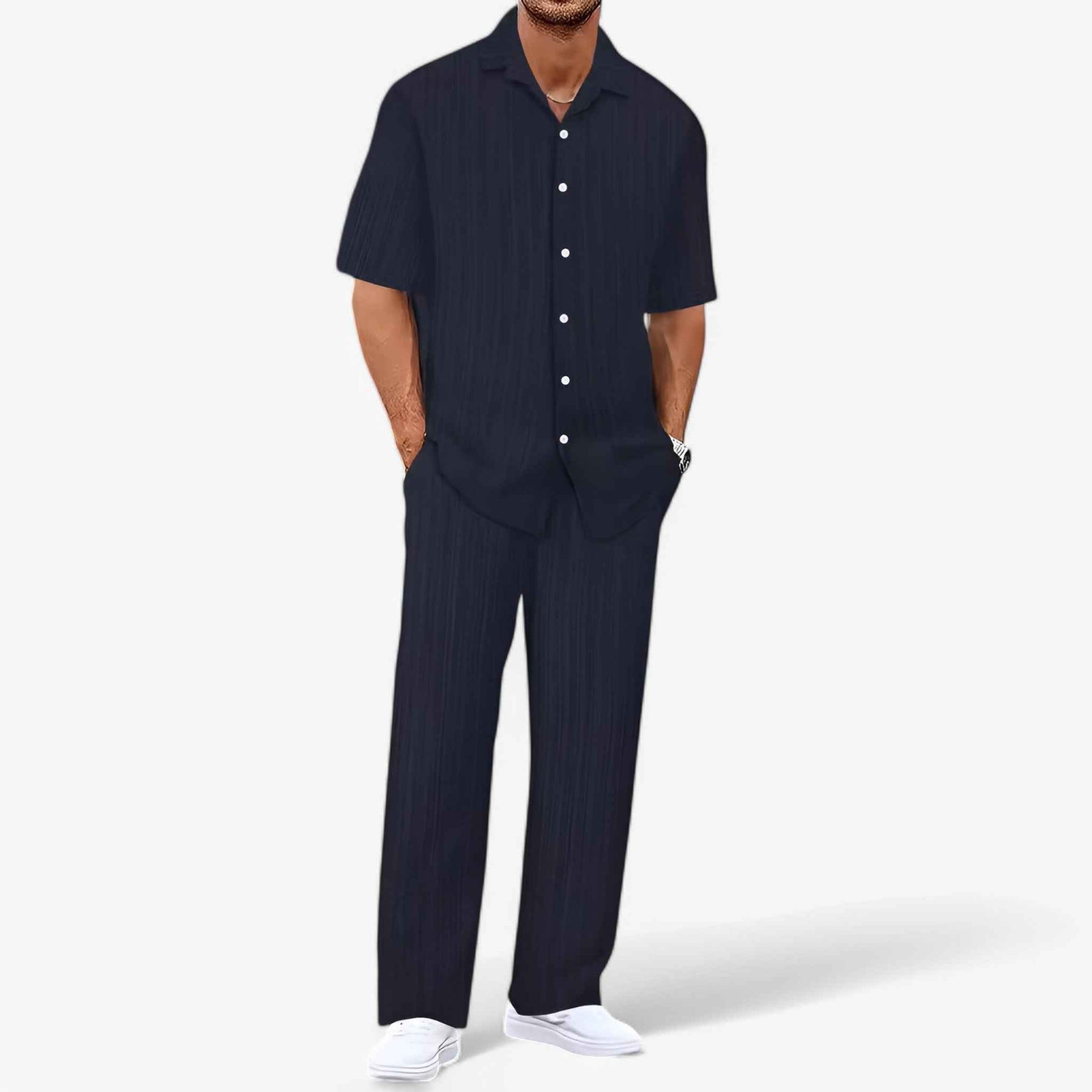 Ensemble Homme Décontracté Chic : Chemise Élégante et Pantalon Coupe Ajustée